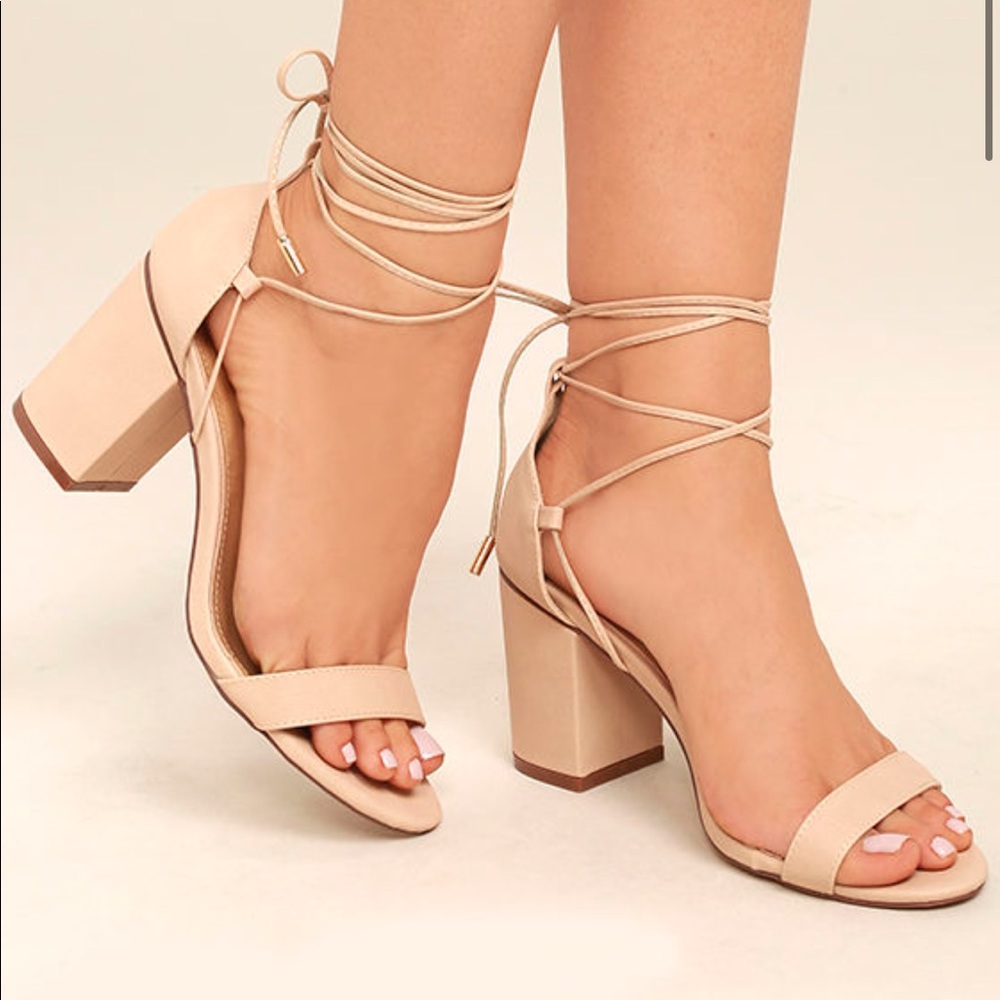 Beige Lace-Up Heels